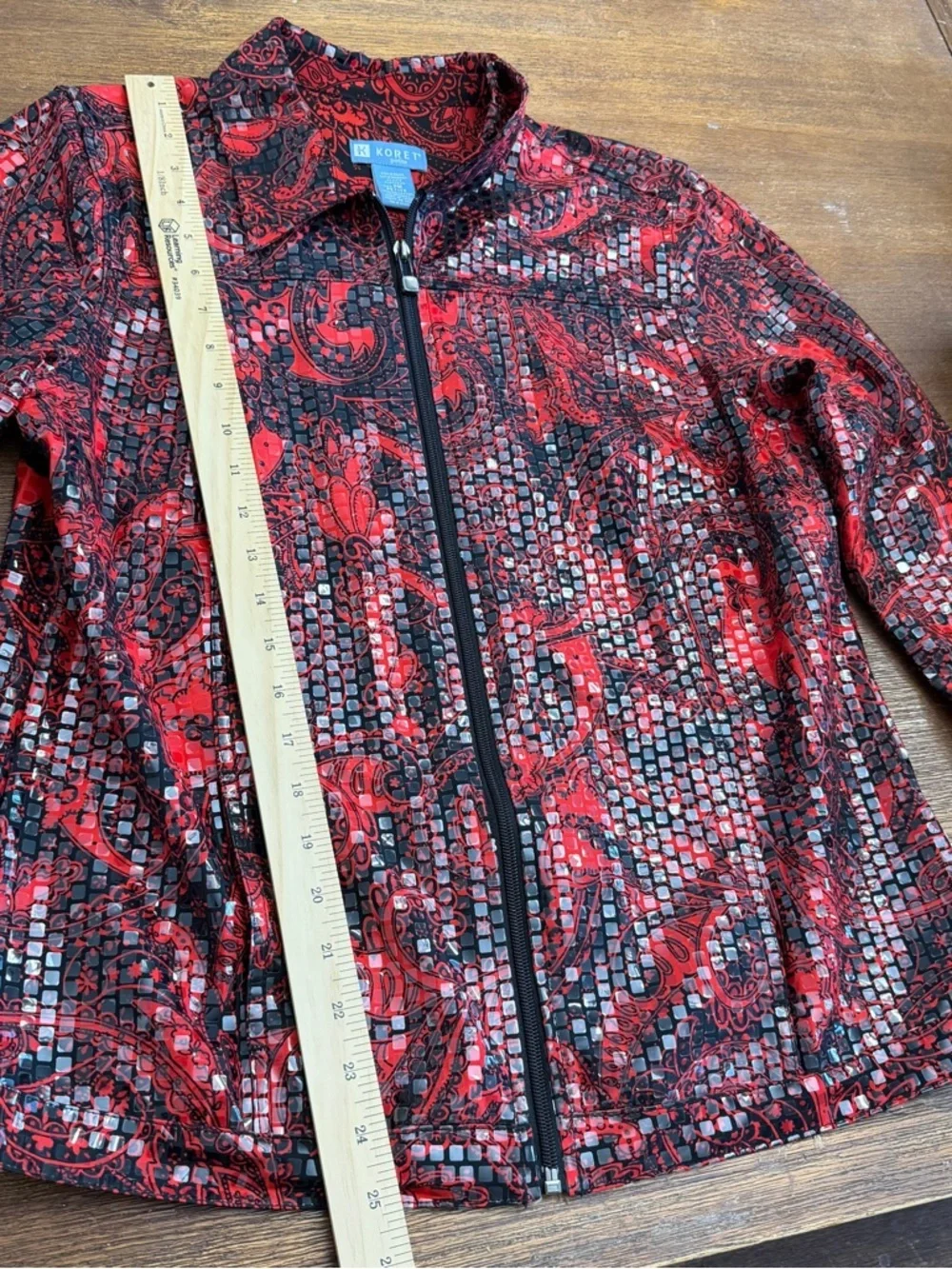 Koret Red and Black Paisley Zip Front Evening Jacket - Picture 9 of 10